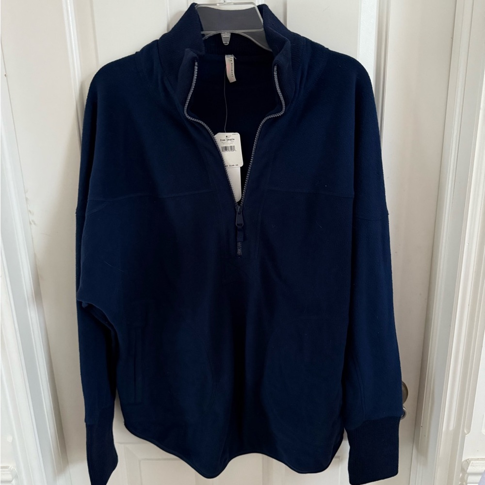 New with tags. Free People Women's Navy Half-Zip Sweatshirt